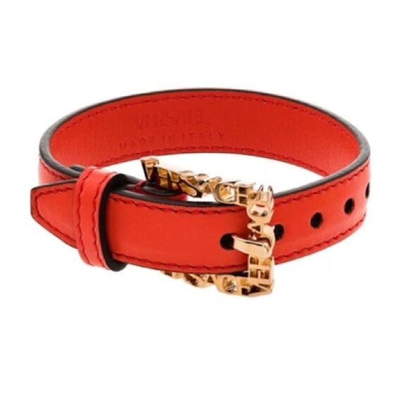 Versace Red Leather Sculpted Buckle Bracelet - Picture 1 of 4